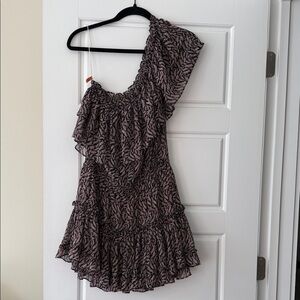 Misa Los Angeles One Shoulder Dress in Black and Light Pink